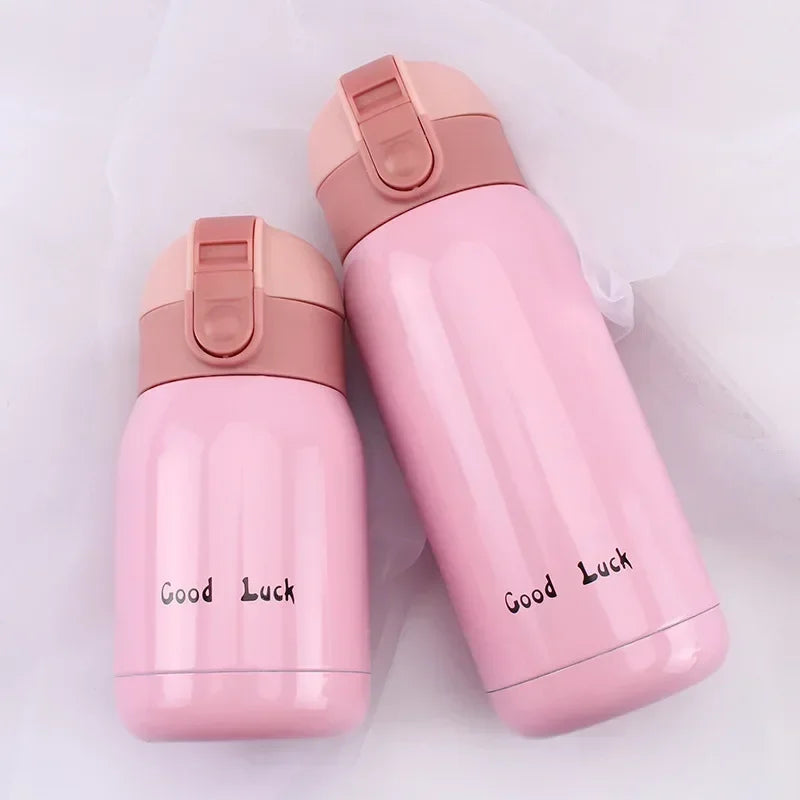 200/350ml Cute Mini Thermos Cup Stainless Steel Thermal Coffee Mug Portable Vacuum Flask Insulated Water Bottle with Button Lid