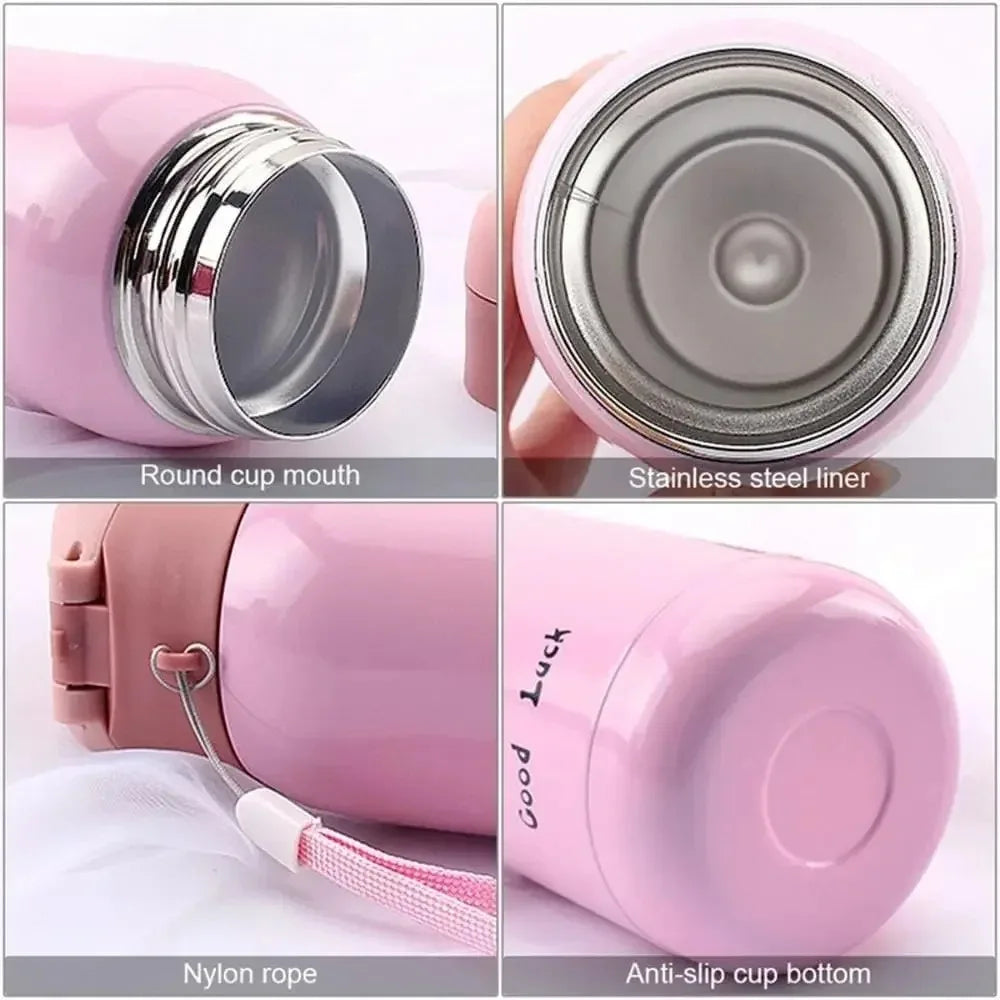 200/350ml Cute Mini Thermos Cup Stainless Steel Thermal Coffee Mug Portable Vacuum Flask Insulated Water Bottle with Button Lid