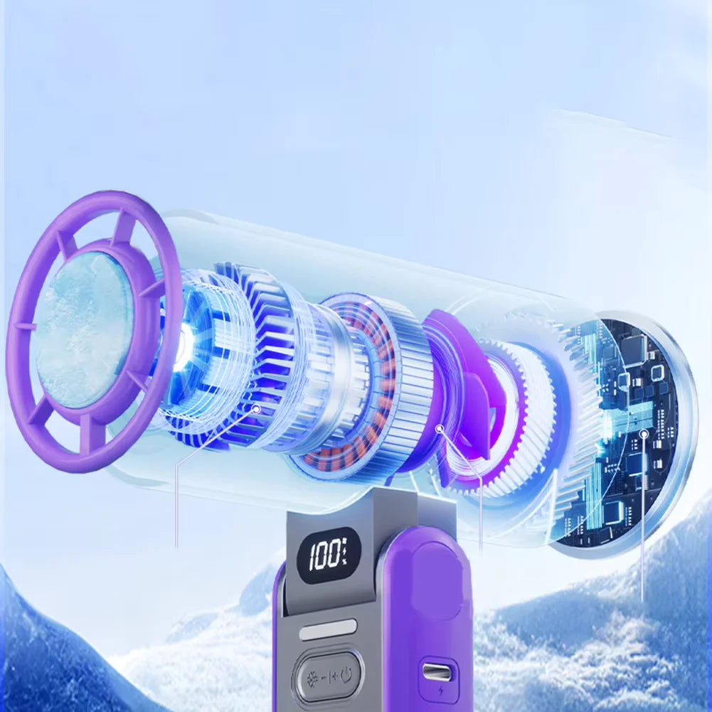 3600mAh Rechargeable Electric Handheld Fan 100 Speeds Adjustable Portable Outdoor Foldable Mini Air Cooling Turbo Fan w/ Lanyard