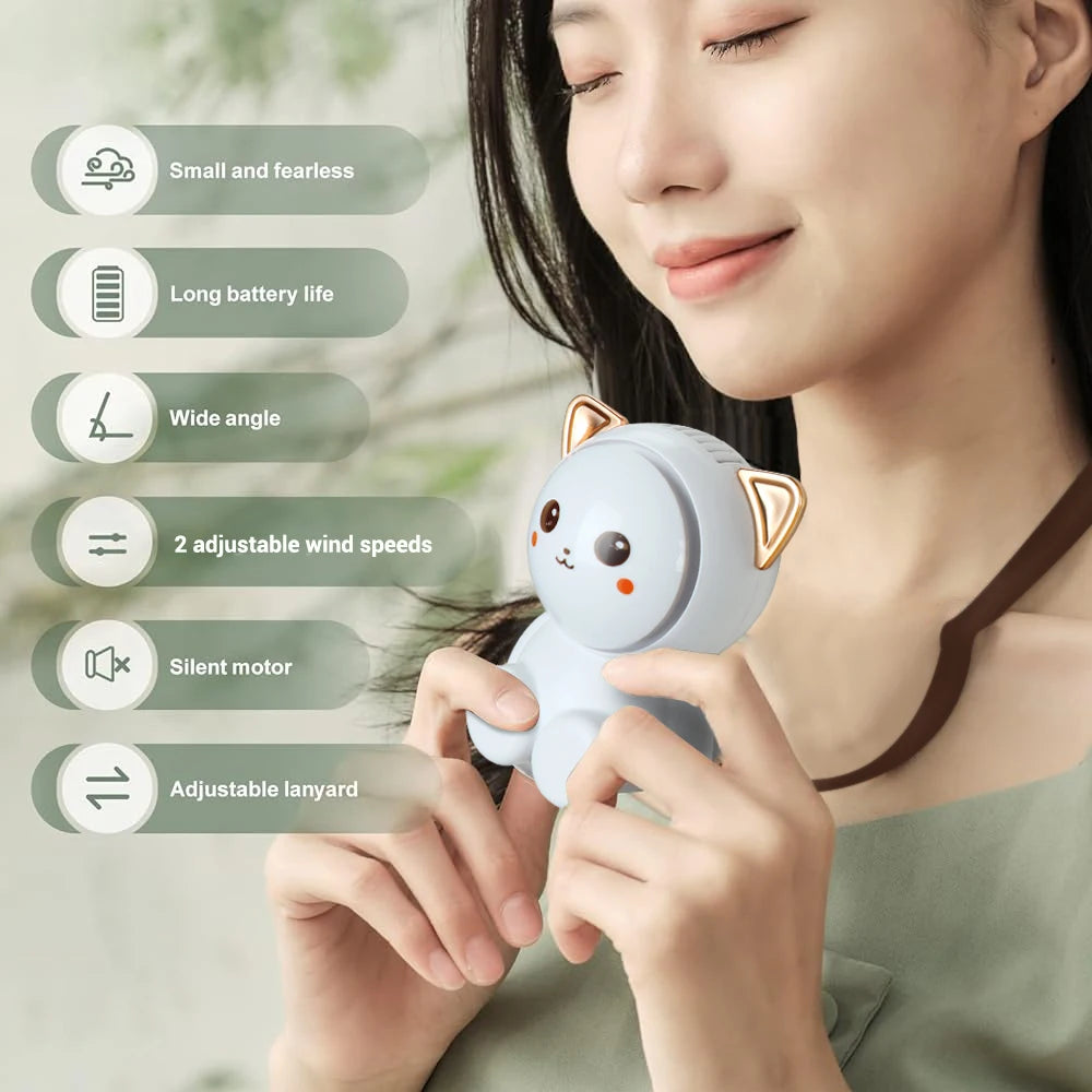 High Quality Mini Hanging Neck Fan Pocket Small Cute Fan for Studet Child Creative Electric USB Rechargeable Handheld Fan