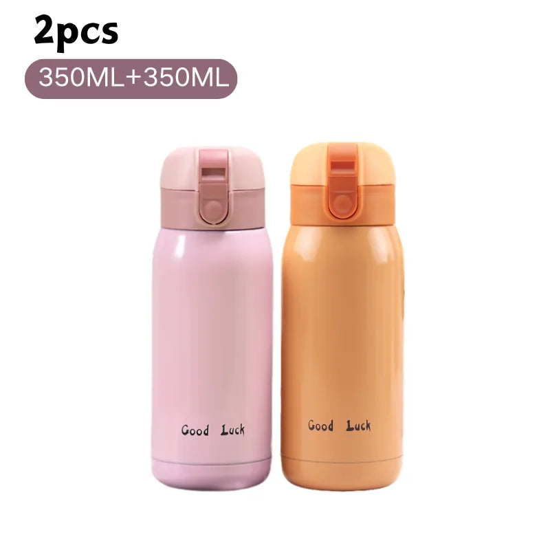 200/350ml Cute Mini Thermos Cup Stainless Steel Thermal Coffee Mug Portable Vacuum Flask Insulated Water Bottle with Button Lid