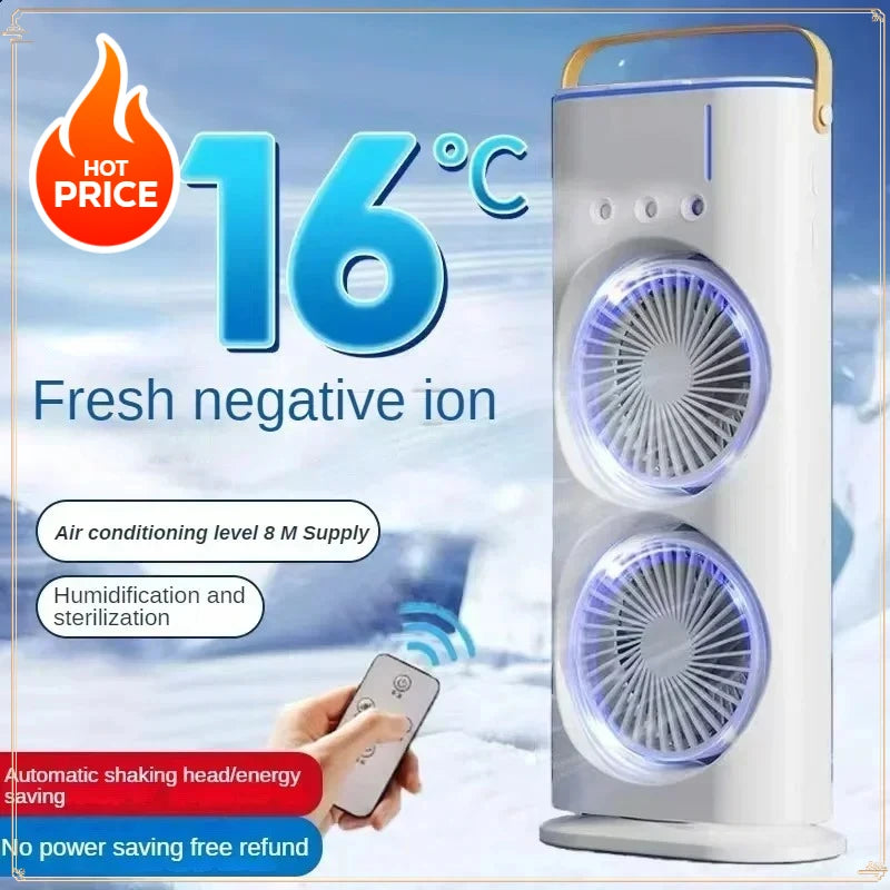 Electric Fan with Spray Cooling, Portable Air Conditioner Fan for Home/Desktop, 3-Hole Mist Fan  LED Light, Dual Blades Mini Fan