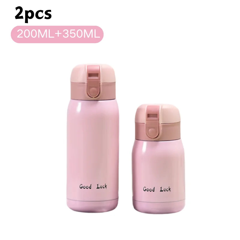 200/350ml Cute Mini Thermos Cup Stainless Steel Thermal Coffee Mug Portable Vacuum Flask Insulated Water Bottle with Button Lid