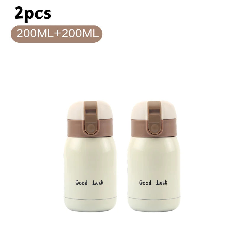 200/350ml Cute Mini Thermos Cup Stainless Steel Thermal Coffee Mug Portable Vacuum Flask Insulated Water Bottle with Button Lid