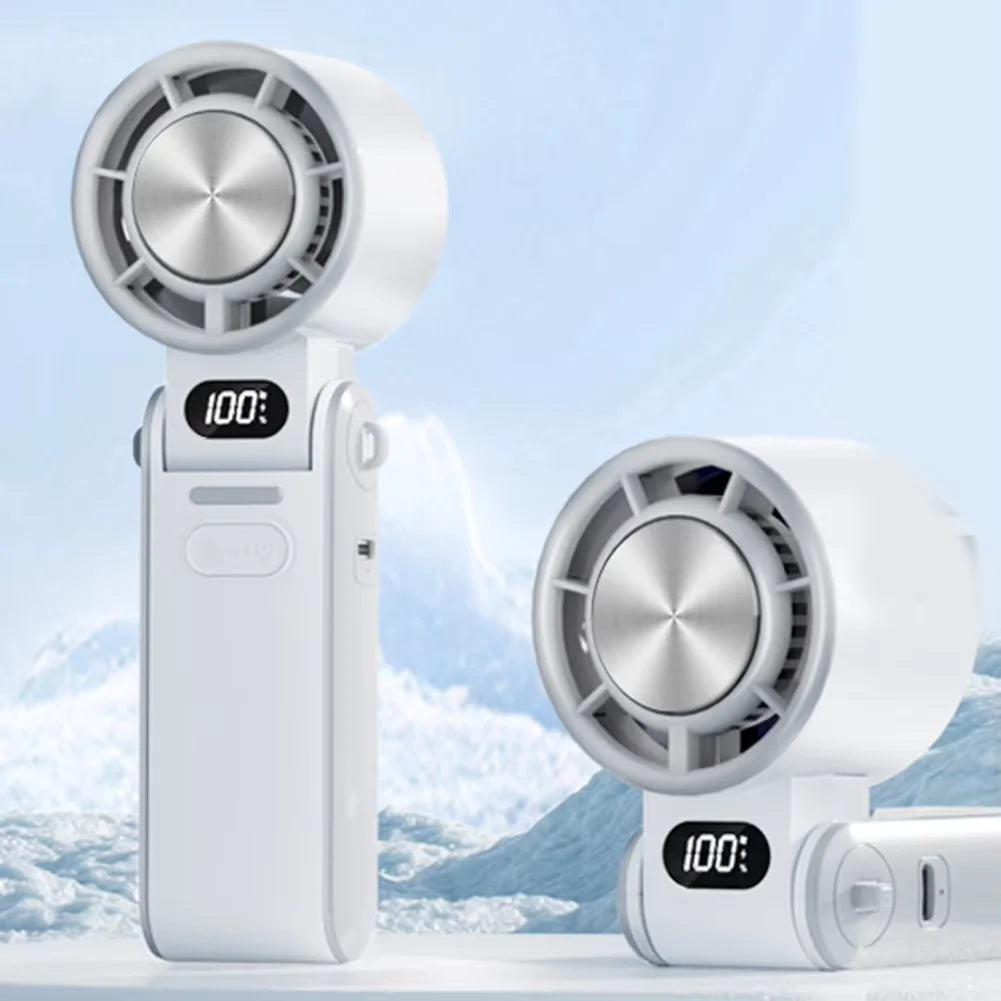 3600mAh Rechargeable Electric Handheld Fan 100 Speeds Adjustable Portable Outdoor Foldable Mini Air Cooling Turbo Fan w/ Lanyard