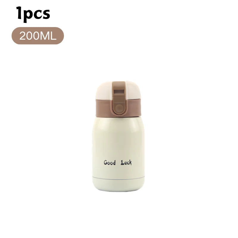 200/350ml Cute Mini Thermos Cup Stainless Steel Thermal Coffee Mug Portable Vacuum Flask Insulated Water Bottle with Button Lid