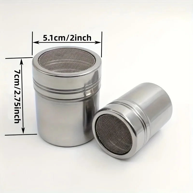 A Stainless Steel Powder Icing Sugar Can，Fine Mesh，with Cover，For Soda、Cocoa powder、Corn starch、Coffee、Flour