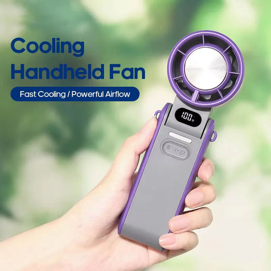 3600mAh Rechargeable Electric Handheld Fan 100 Speeds Adjustable Portable Outdoor Foldable Mini Air Cooling Turbo Fan w/ Lanyard