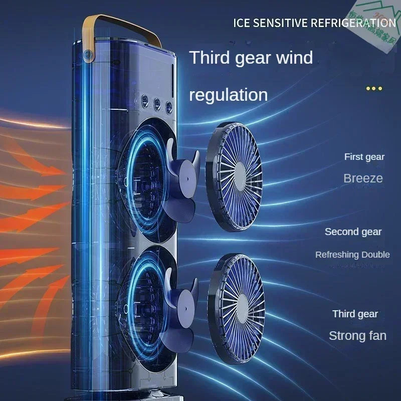 Electric Fan with Spray Cooling, Portable Air Conditioner Fan for Home/Desktop, 3-Hole Mist Fan  LED Light, Dual Blades Mini Fan