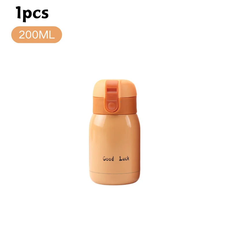 200/350ml Cute Mini Thermos Cup Stainless Steel Thermal Coffee Mug Portable Vacuum Flask Insulated Water Bottle with Button Lid