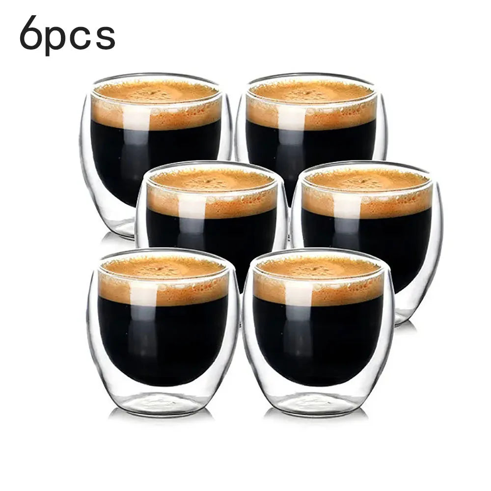6pcs Double Wall Glass Cup 80ml Cute Mugs Coffee Cups Drinking Glasses for Drinks Personalized Mug Beer Tea Cup Set