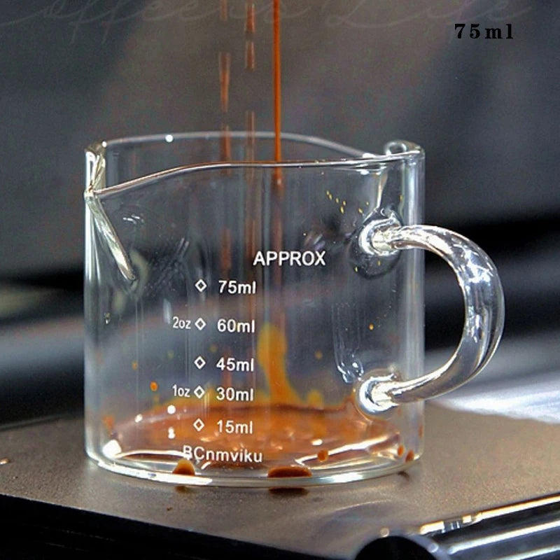 [Hot Sales] 75ml Glass Espresso Measuring Cup Double/Single Mouth Glass Milk Jug with Handle Glass Scale Measuring Mugs