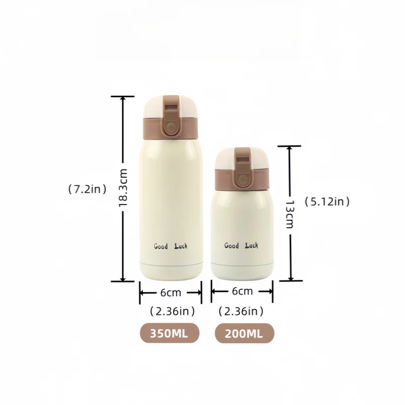 200/350ml Cute Mini Thermos Cup Stainless Steel Thermal Coffee Mug Portable Vacuum Flask Insulated Water Bottle with Button Lid