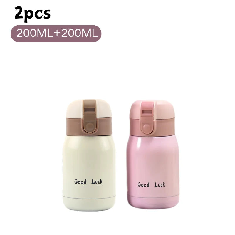 200/350ml Cute Mini Thermos Cup Stainless Steel Thermal Coffee Mug Portable Vacuum Flask Insulated Water Bottle with Button Lid
