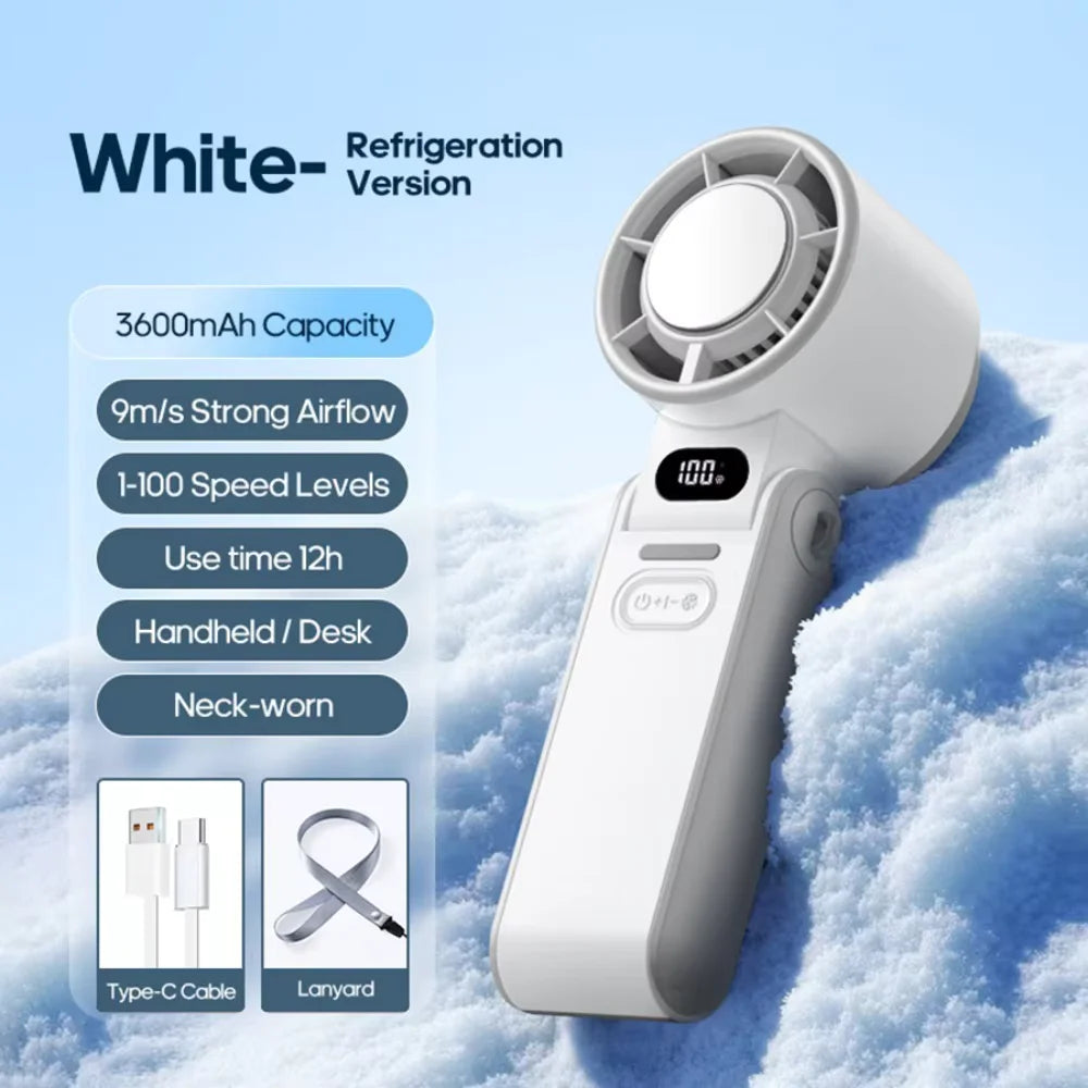 3600mAh Rechargeable Electric Handheld Fan 100 Speeds Adjustable Portable Outdoor Foldable Mini Air Cooling Turbo Fan w/ Lanyard